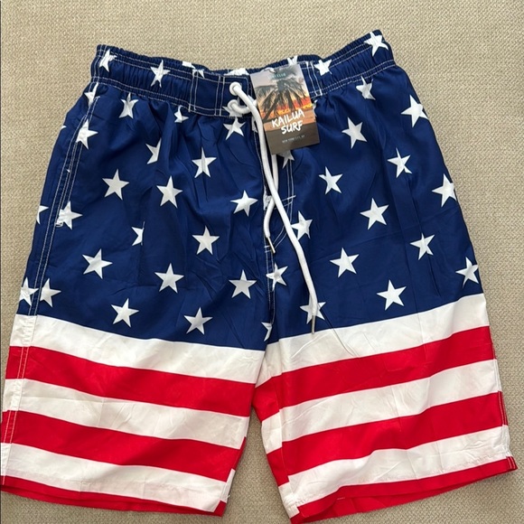 Blue and Red Board Shorts with Patriotic Design - Picture 1 of 1